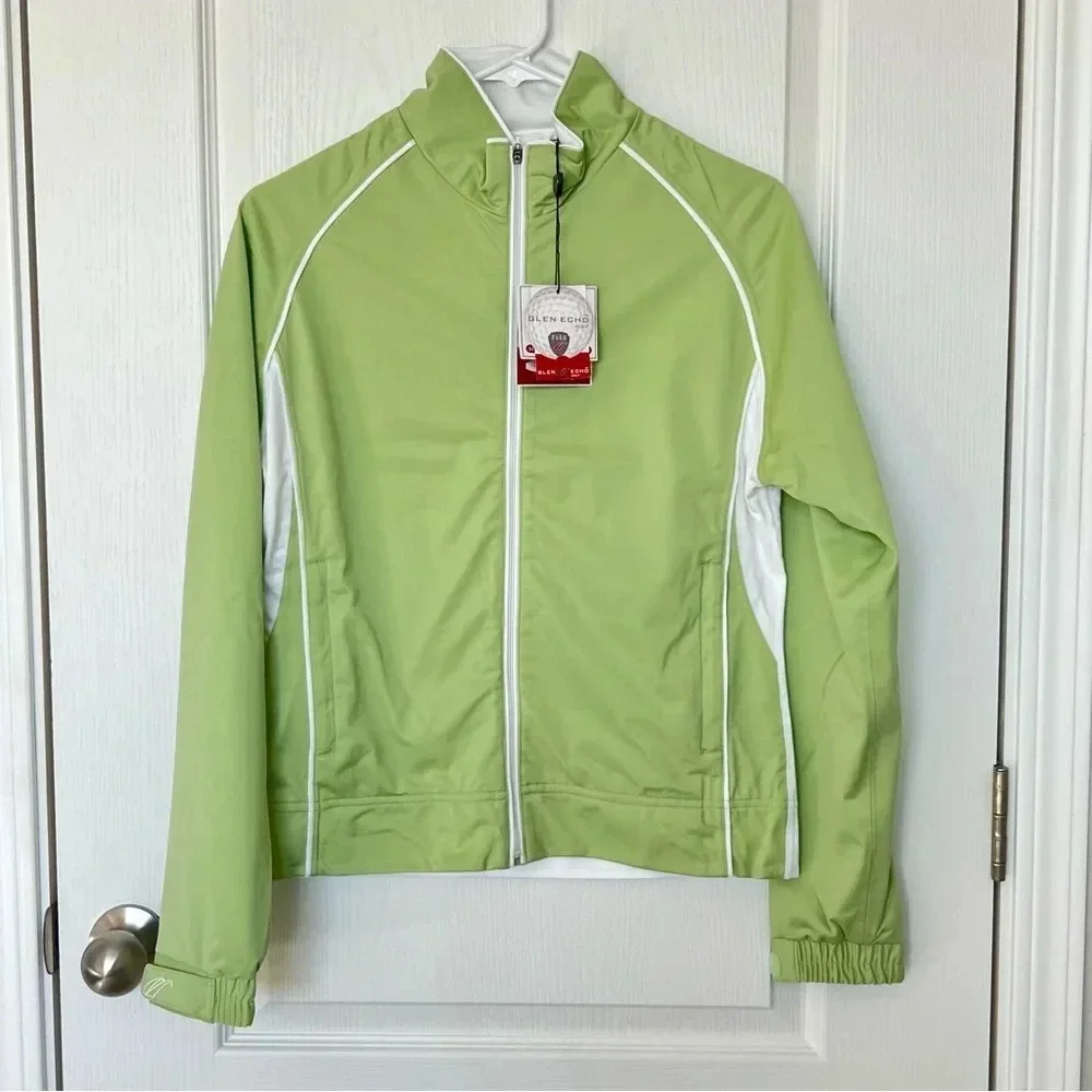 NWT Glen Echo Stretch Tech Rain Gear Waterproof Golf Jacket Lime White Size S